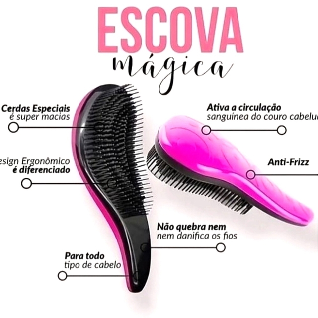 Escova Mágica Funcional Desembaraçadora de Cabelos Anti Frizz