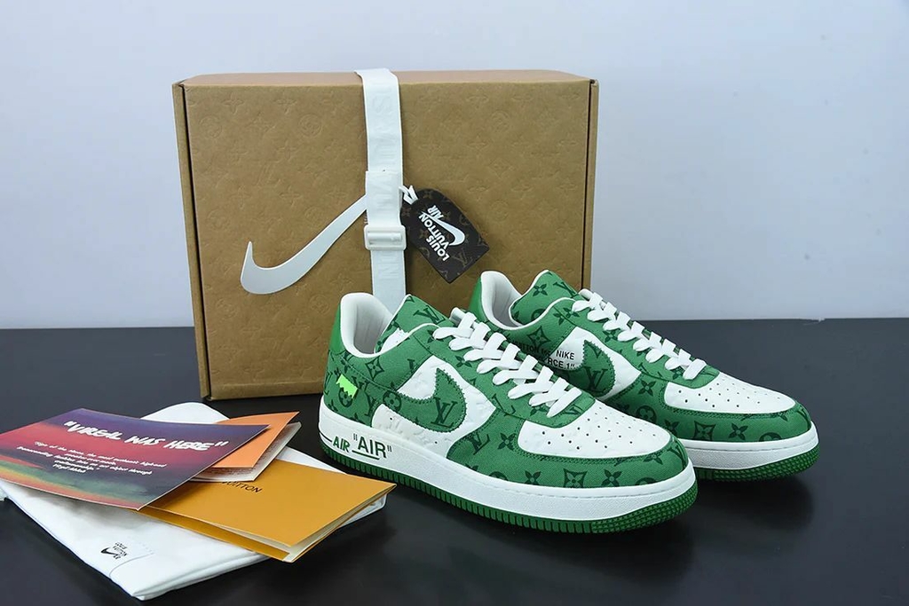 white and green nike air force 1