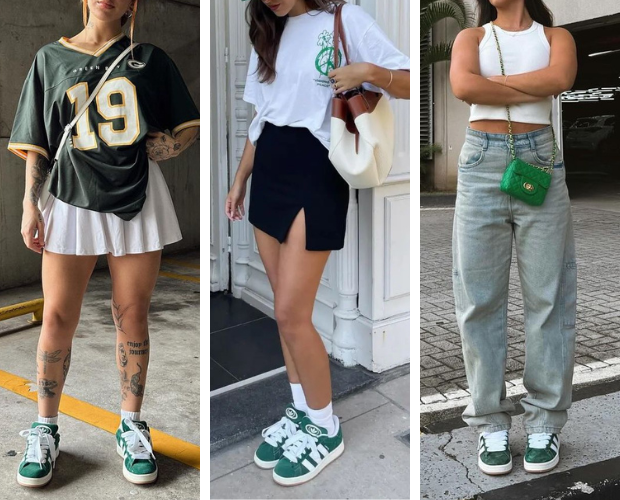 mulheres utilizadno tenis adidas campus verde militar 