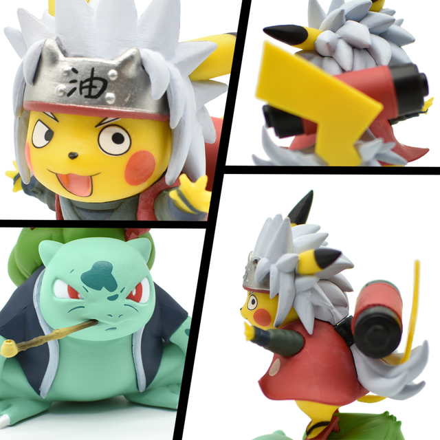 Action Figure Pikachu e Bulbasaur + Jiraiya e Gamabunta | Pokémon e Naruto  Crossover