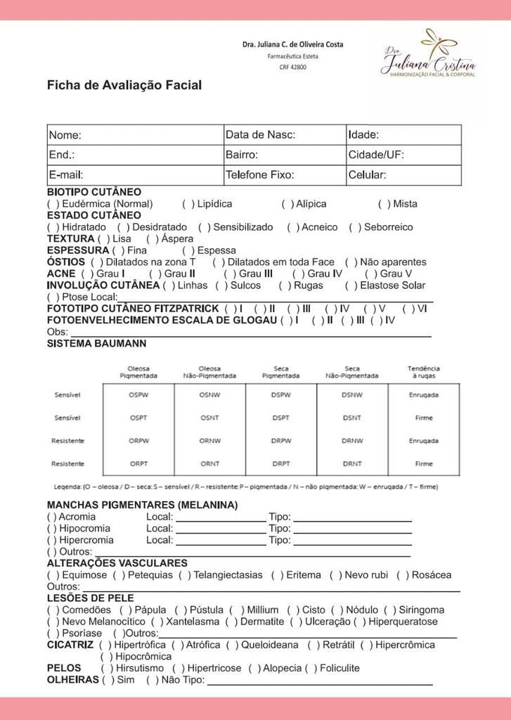 Ficha de Anamnese - Bloco 100 folhas