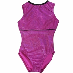 Leotardo Gimnasia niña, Modelo 18640-33-Rosa - Glitter Rosa fucsia con espalda en flor, bies en cuello y corte con bies en línea en el busto - Velox