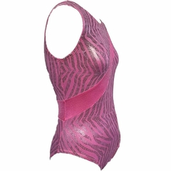 Leotardo Gimnasia niña, Modelo 17010-27 - Glitter atigrado rosa con cintas girando en fucsia - buy online