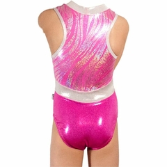 Leotardo Gimnasia niña, Modelo 17240-20 – Glitter atigrado rosa cortes en pico cuello en plata glitter y fucsia en internet