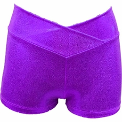 Short deportivo para niña en tela glitter, con Corte en V y largo 1.5