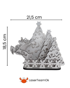 Adorno Navideño Pinos Ciervo Y Nieve Para Mesa En Mdf De 3mm