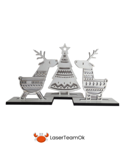 Adorno Navideño Pino Y Dos Ciervos Para Apoyar En Mdf De 3mm