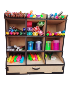 Organizador Útiles Con Cajon En Mdf Crudo 5.5mm