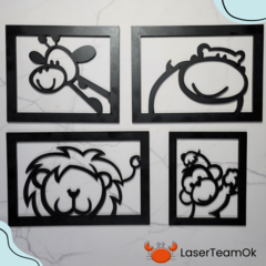 Cuadro Infantil De Animales Por 4 En Mdf De 5.5 Mm