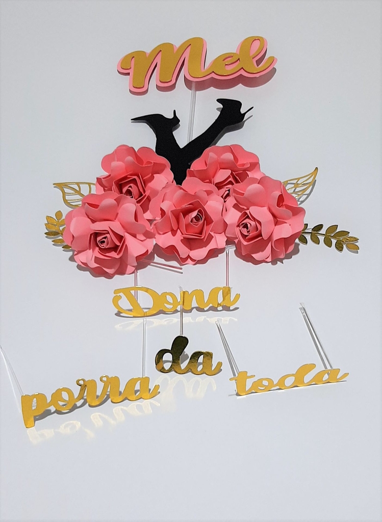 Topo / Topper de Bolo Adulto Feminino Nome Flores 3d