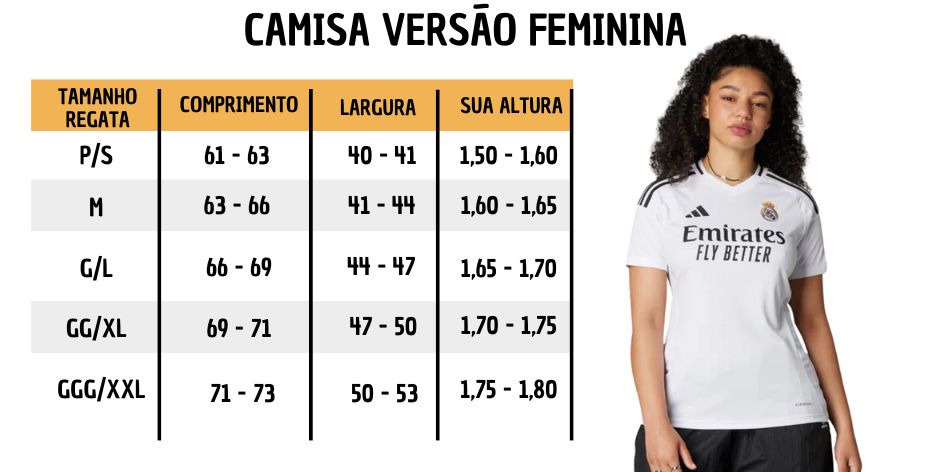 GUIA DE TAMANHOS CAMISA VERSÃO FEMININA