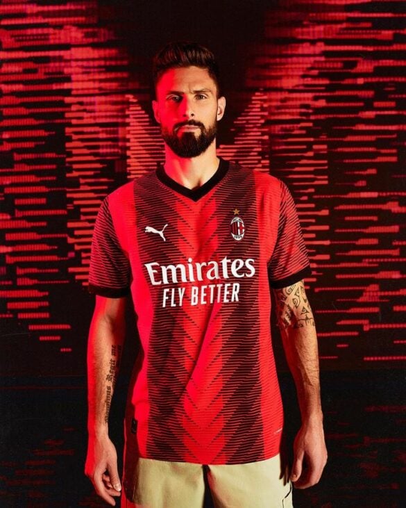 Camisa Titular Home Casa I AC Milan Temporada 2023/24 2023 2024 2324 23 24 Versão masculina - Tevo Sports