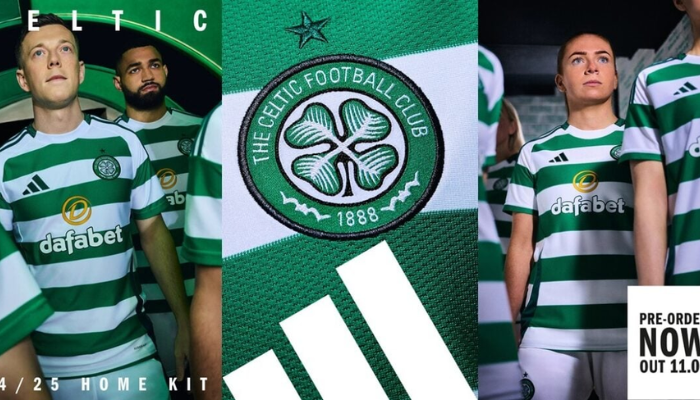 A Camisa Titular do Celtic FC Adidas 2024-2025 apresenta um design elegante em branco com as icônicas listras verdes horizontais do clube. Os detalhes em verde escuro nas mangas e laterais, junto com o logo da Adidas e o escudo do Celtic, criam um visual clássico e moderno. 