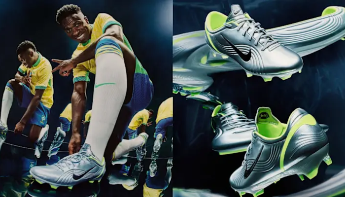 Chuteira Nike Mercurial Vapor 1 RGN preta e verde, inspirada na usada por Ronaldo em 2002. Combina design retrô, tecnologia moderna, conforto e desempenho para jogadores de futebol.