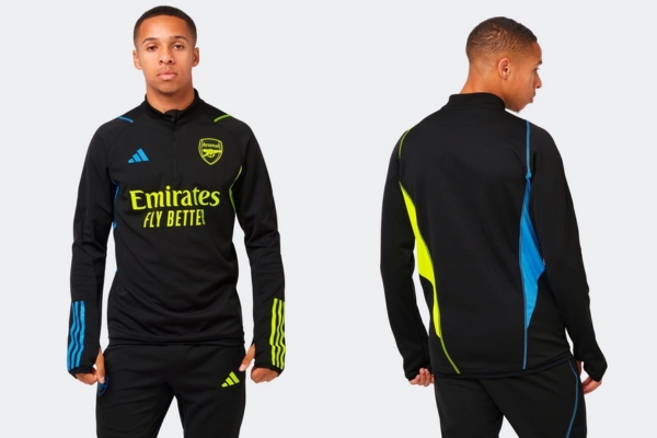 Conjunto de Treino Arsenal Adidas 2023-2024: Jaqueta preta, amarela e azul, inovação e conforto para verdadeiros apoiadores do Arsenal FC.