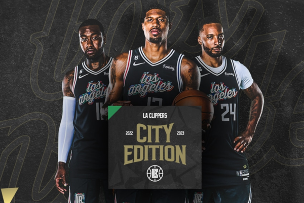 Regata City Edition Los Angeles Clippers Nike 2022/23 em preto, branco e multicolorida, inspirada nas Watts Towers. Homenageando a cultura da Drew League com design único e estilo esportivo | Tevo Sports