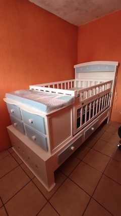 Cama cuna Luna y Estrellas blanco con azul - comprar en línea