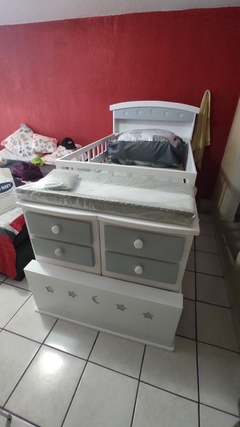 Cama cuna Luna y Estrellas blanca con gris - comprar en línea