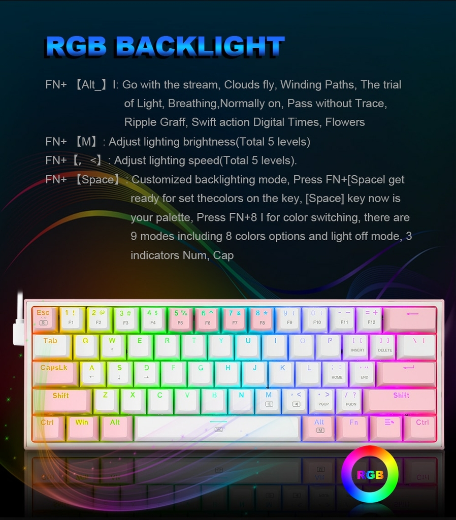 Teclado Gamer para Juegos Mini Teclado multicolor LED Mini Keyboard for  Gaming