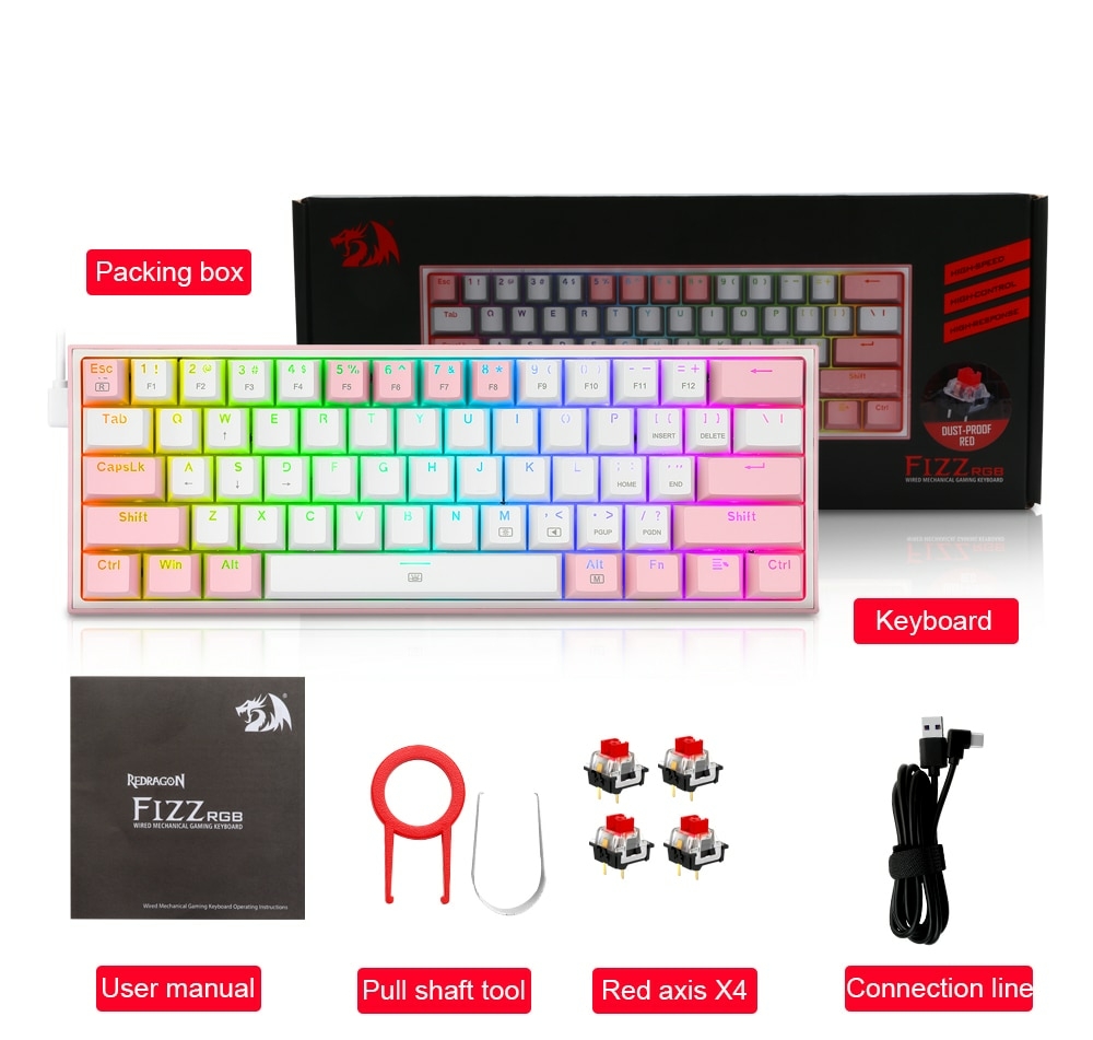 2 Macro Programação Teclado Rgb Mini Teclado Jogos Desenho Red