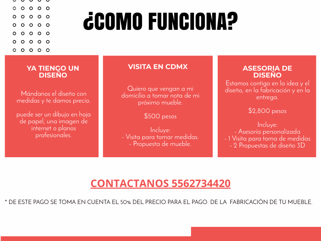 En Muebles de Reyes Herssain, creamos piezas de mobiliario especiales, hechas a la medida exacta de tus sueños. Ya sea que desees muebles de diferentes tamaños, colores, materiales o con funciones específicas, estamos aquí para materializar tus visiones. Colaboramos con artesanos y expertos mexicanos para garantizar que cada mueble sea único y de la más alta calidad.  ¿Tienes alguna idea en mente? ¡Cuéntanos! Estamos ansiosos por convertirla en una realidad tangible. Y si ya tienes un diseño en mente, contáctanos, y te proporcionaremos un presupuesto. Incluso puedes enviarnos dibujos, imágenes o planos profesionales para que podamos entender tu visión.  ¿Quieres una atención aún más personalizada? ¡No hay problema! Ofrecemos visitas a domicilio para tomar medidas y discutir tus próximos muebles. En Muebles de Reyes Herssain, creamos tus muebles a la medida. ¡Déjanos hacer realidad tus ideas!