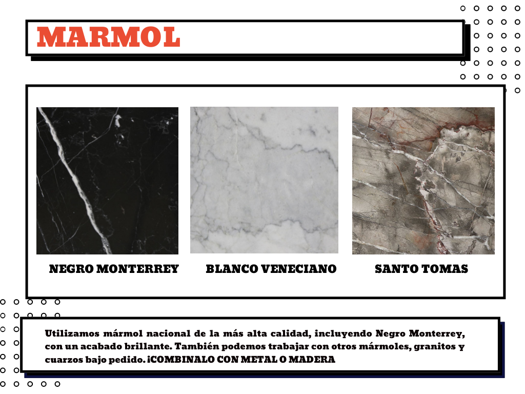 Descubre la belleza de los mármoles nacionales que utilizamos en la fabricación de nuestros muebles de alta gama. Navega a través de impresionantes imágenes de mármol de calidad y encuentra la inspiración para crear un ambiente lujoso en tu hogar.