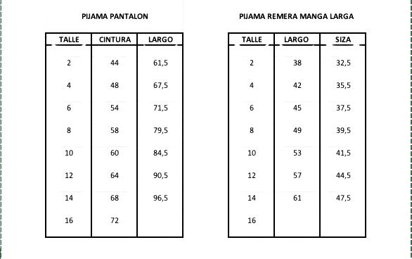 TALLES PIJAMAS