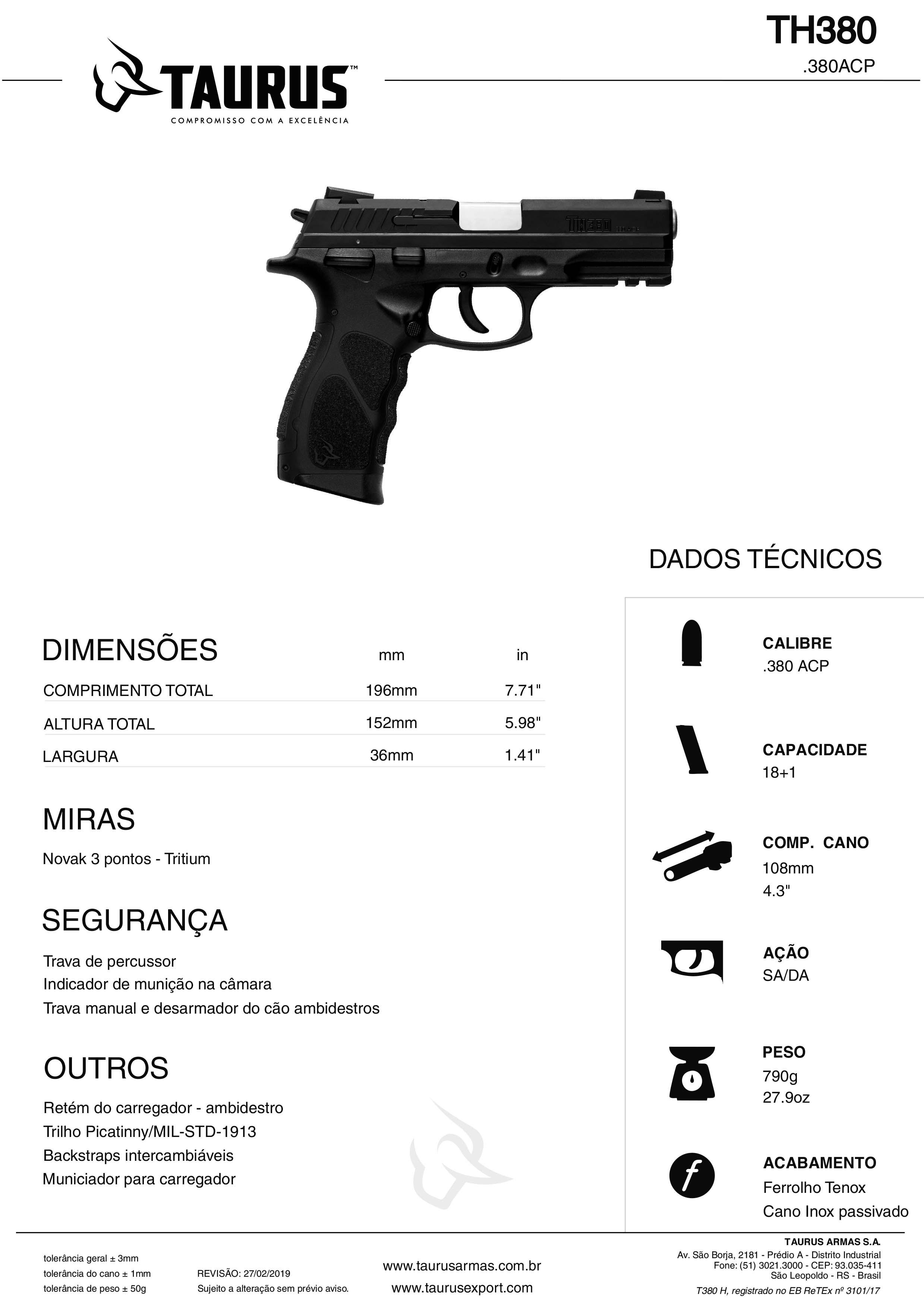 Pistola 938 Cal .380 Inox Fosco - Taurus