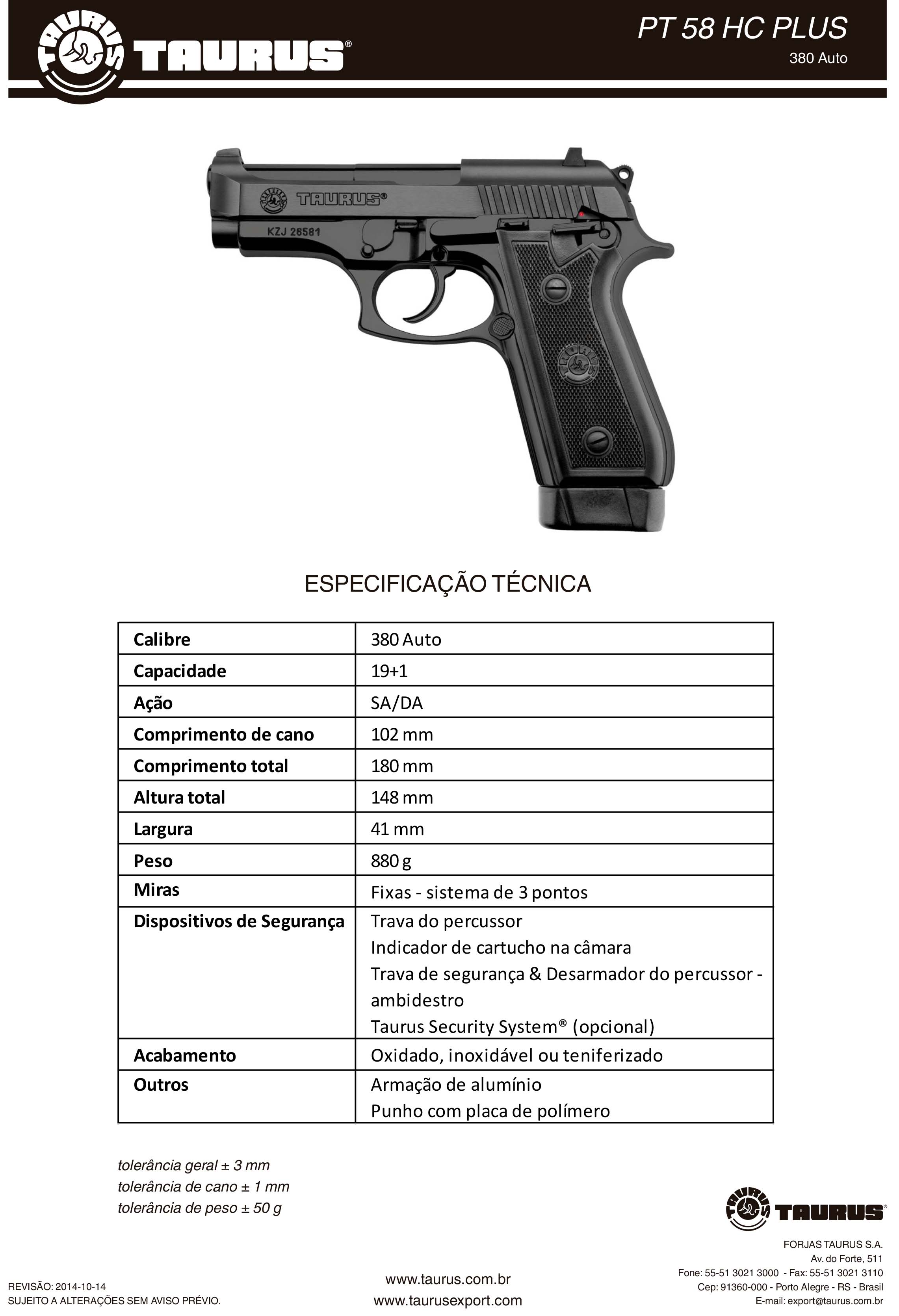 Pistola 938 Cal .380 Inox Fosco - Taurus