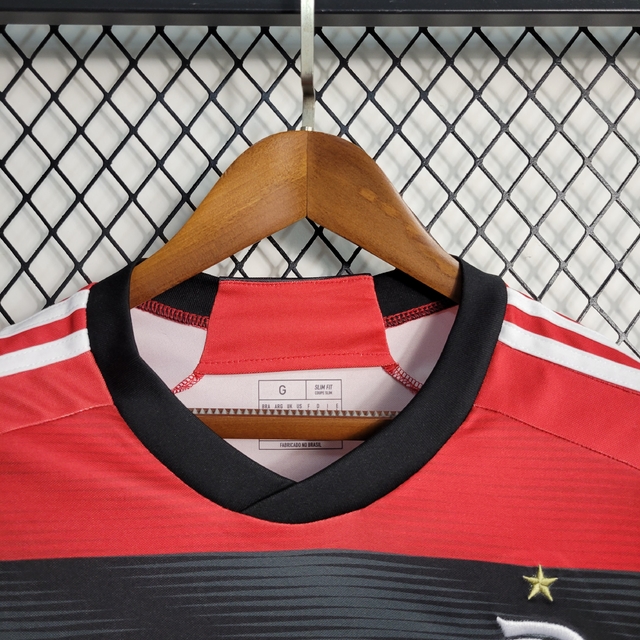 Camisa Flamengo I 23/24 s/n° Torcedor Adidas Masculina - Vermelho+Preto