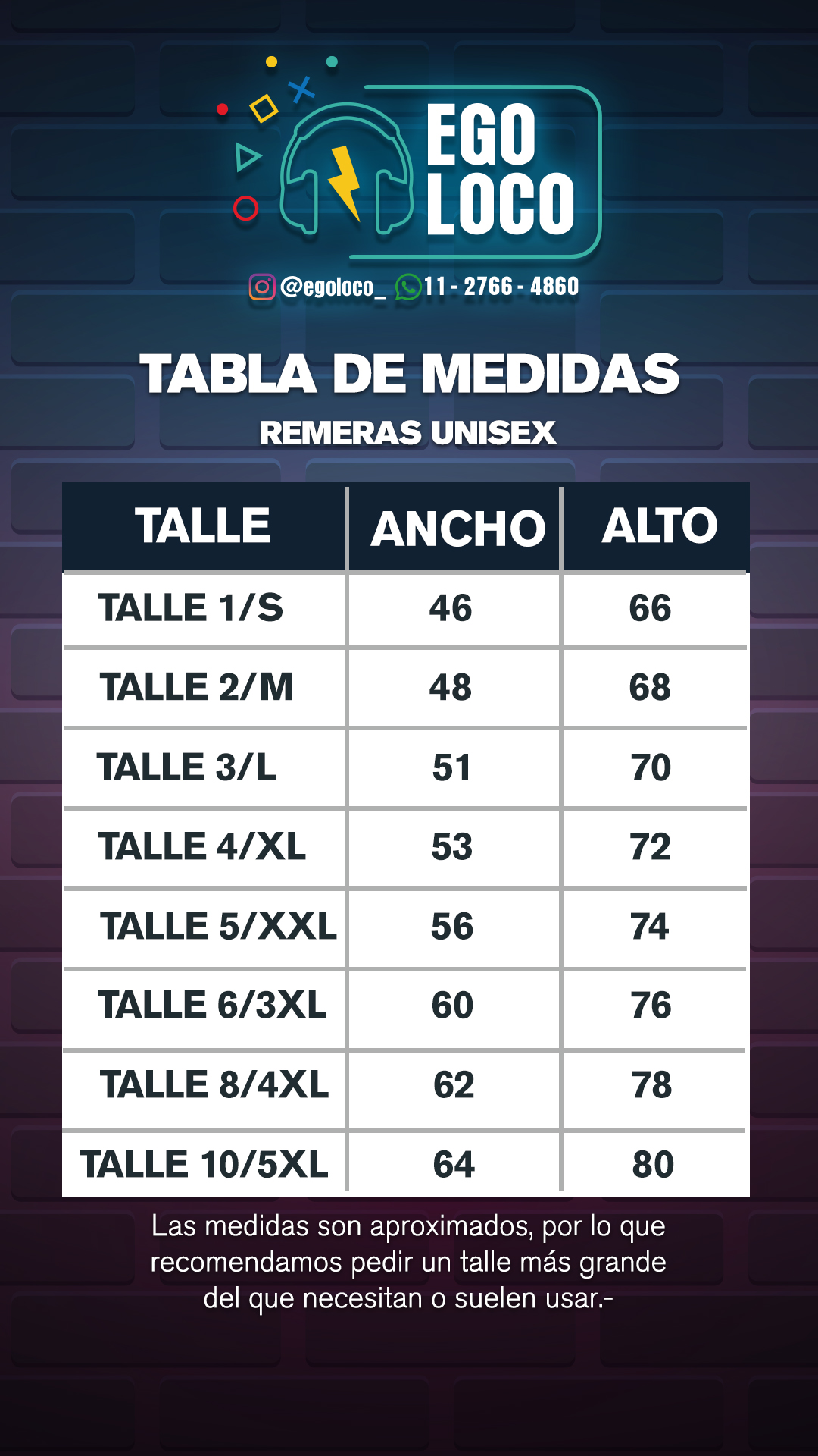 tabla de talles de remeras egoloco