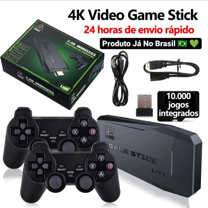Game Stick Lite 4K + 20.000 Jogos Retrô, 9 Consoles, 2 Controles
