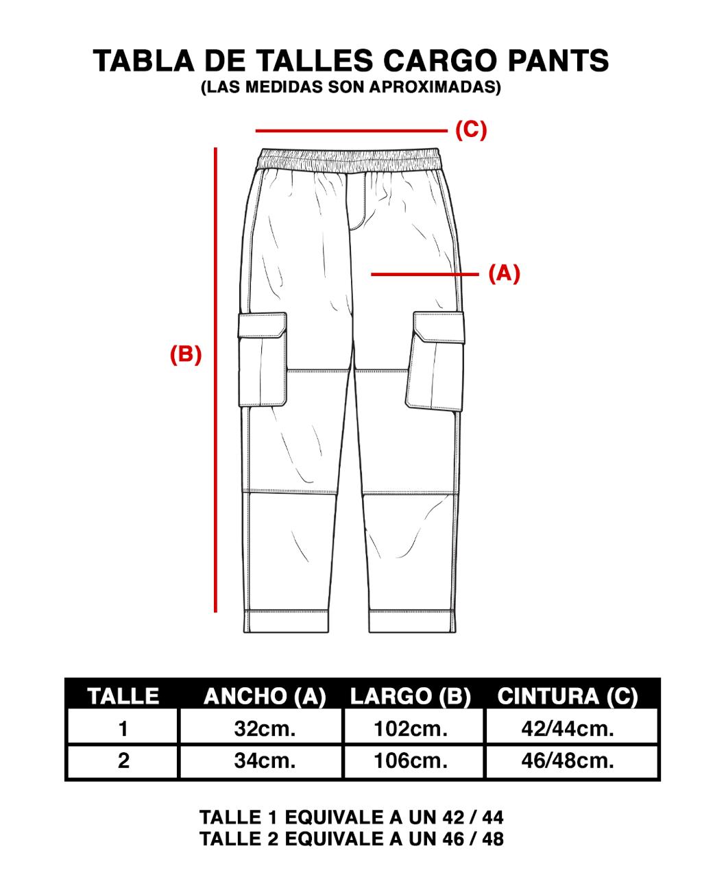 Guia de talles pantalones cargo.