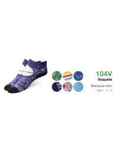 EL1042-Soquete blanco -Azul-Estampado Surt-Varon packx3
