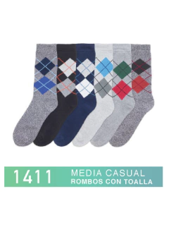FL1411-Media casual ROMBOS con toalla pack x3
