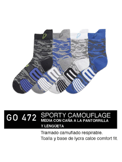 FLGO472-pack x3 Media con caña a la pantorrilla y lengüeta. Tramado camuflado respirable. Toalla y base de lycra calce comfort fit