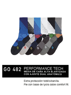FLGO482-pack x3 Media de caña alta elastizada con ajuste dual anatómico. Extra protección tobillo-canilla. Pie con base de lycra calce comfort fit