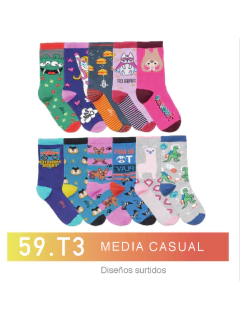 FL59T3-Media casual diseños surtidos niños-as pack x3