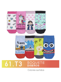 FL61T3-Soquete Liso colores surtidos niños-as pack x3