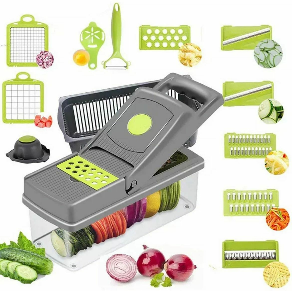 Picador de verduras, picador de alimentos, Pro 12 en 1 multifuncional para  cebollas/verduras con recipiente, cortador de verduras, cortador de