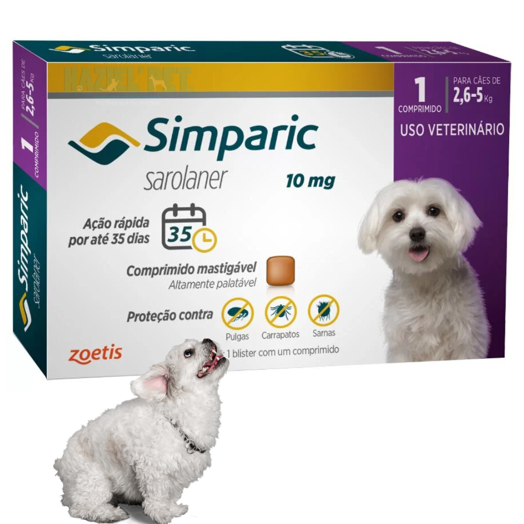 Antipulgas Simparic 10mg Cães 2,6 a 5kg 1 comprimido