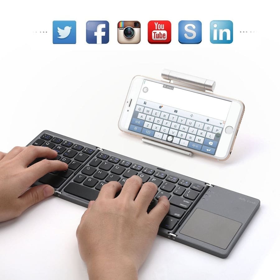 Mini Teclado Bluetooth Sem Fio Dobrável, Recarregador com Touchpad