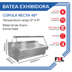 Batea Exhibidora Heladera Cúpula Recta a 45° 3,55 mts BER3550 en internet
