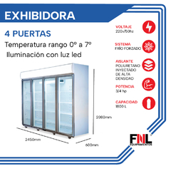 Exhibidora Vertical 3/4HP MT 4 PUERTAS 24500X600X2080 EV4P2450 en internet