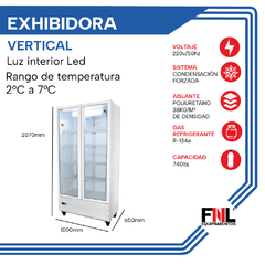 EXHIBIDORA VERTICAL 740lts Luz interior led TEV750 - comprar online