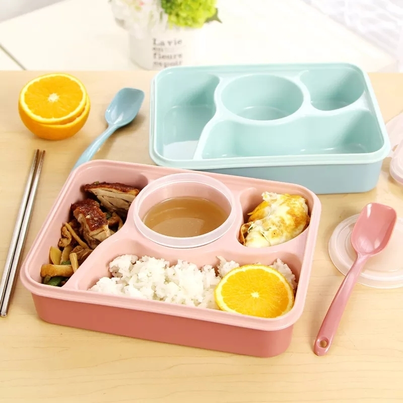 Box lunch kawaii de Oso, color rosa o azul, doble nivel, con cubiertos