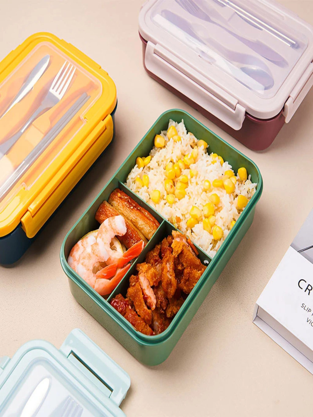 Topper Comida Lunch Box con cuchara palillos Azul