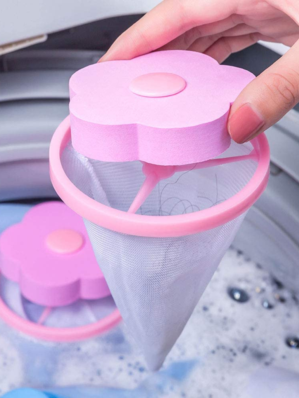 4pz Filtro atrapa pelusa para lavadora con forma de flor reutilizable