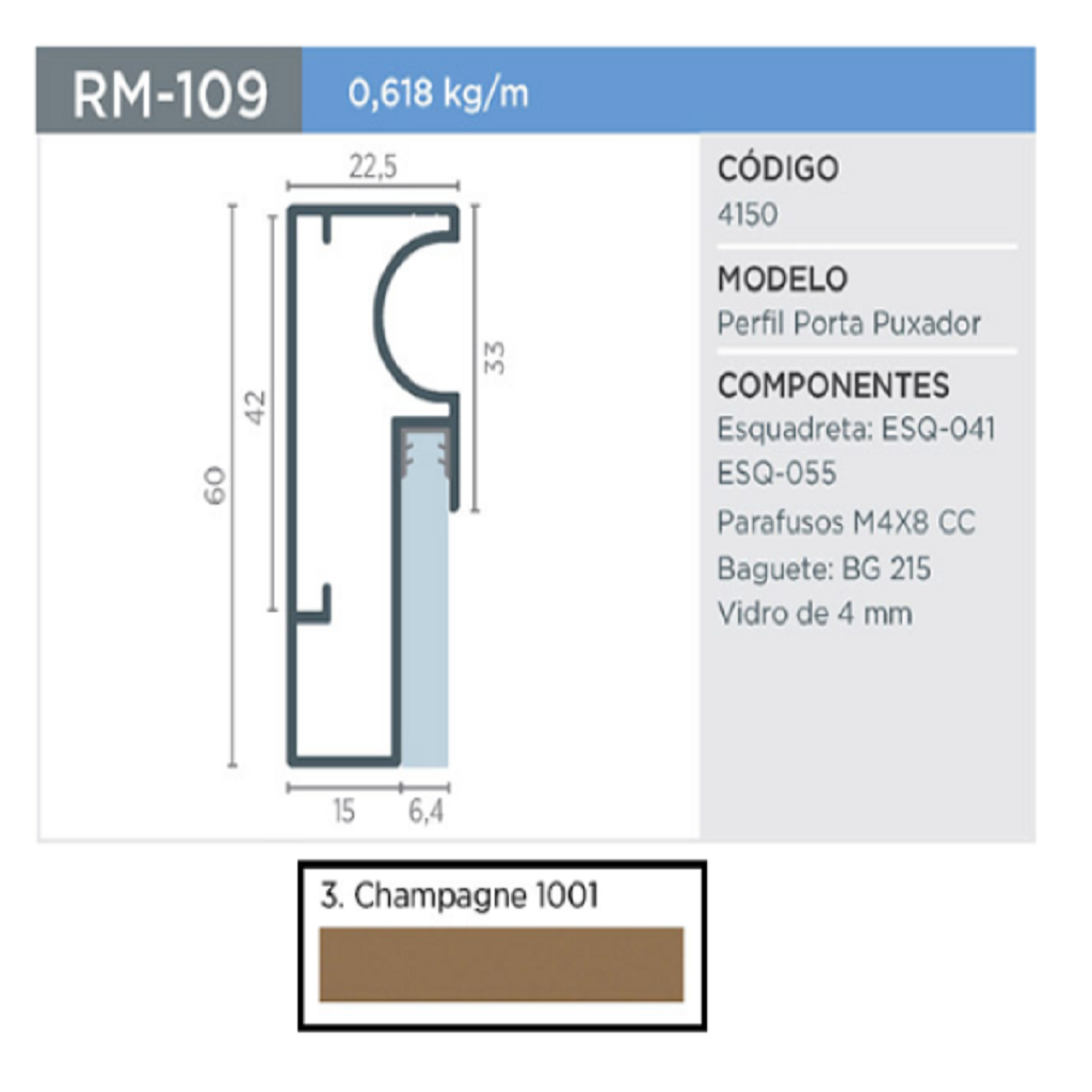 Perfil Rm 109 Supra Champagne 1001 3mt Rometal