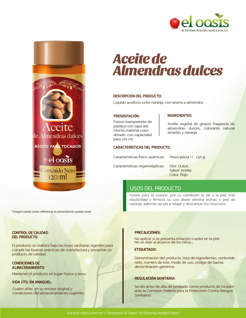 FICHA TECNICA ACEITE DE ALMENDRAS